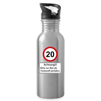 20 Caution only fill beer as fuel - Water bottle with straw - silver - Right