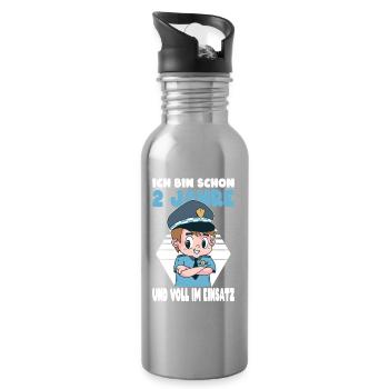 2 Geburtstag Polizei Geschenk Junge 2 Jahre - Trinkflasche mit integriertem Trinkhalm - Lightsilver - Rechts