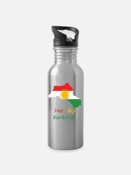 Kurdistan Flagge mit Kurdischer Sonne - Trinkflasche mit integriertem Trinkhalm - Lightsilver