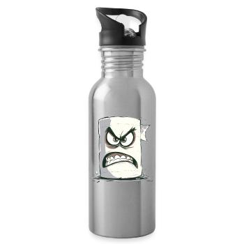 Papier toilette en colère avec visage - Gourde avec paille intégrée - argent clair - Droite