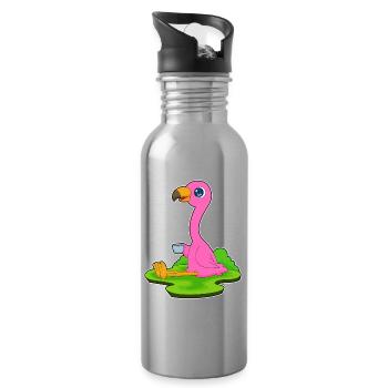 Tasse à café flamant rose - Gourde avec paille intégrée - argent clair - Droite