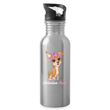 Funny Chihuahua Mom Pet Art Perfect Mother’s Day - Water bottle with straw - silver - Right