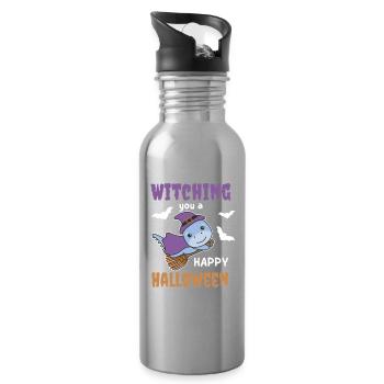 Dino Hexe Witching you a Happy Halloween - Trinkflasche mit integriertem Trinkhalm - Lightsilver - Rechts