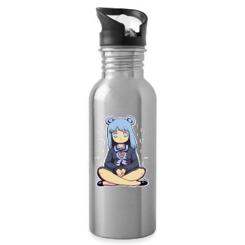 Illustration de fille aux cheveux bleus kawaii - Gourde avec paille intégrée - argent clair - Droite