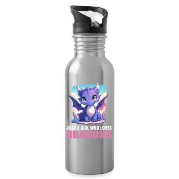 Drachen Drache - Trinkflasche mit integriertem Trinkhalm - Lightsilver - Rechts