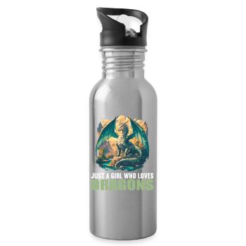 Drachen Drache - Trinkflasche mit integriertem Trinkhalm - Lightsilver - Rechts