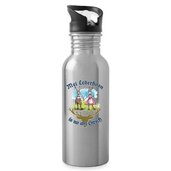 Mei Lederhosn is no am Hirsch - Tracht - Gaudi - Water bottle with straw - silver - Right