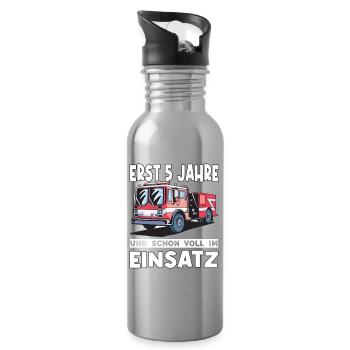 5 Geburtstag Feuerwehr Geschenk Junge 5 Jahre - Trinkflasche mit integriertem Trinkhalm - Lightsilver - Rechts
