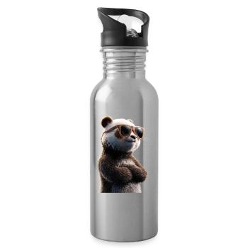 Panda Bear Giant Pandas Giant Panda Cute Panda Bear - Water bottle with straw - silver - Right
