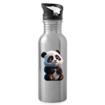 Panda Bear Giant Pandas Giant Panda Cute Panda Bear - Water bottle with straw - silver - Right
