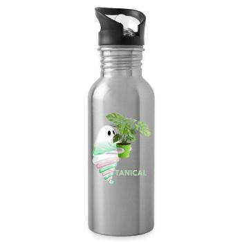 Tropischer Monstera und Glossy Zapfen - Trinkflasche mit integriertem Trinkhalm - Lightsilver - Rechts