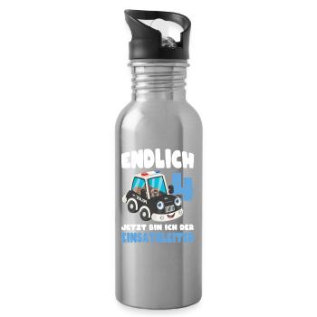4 Geburtstag Polizei Geschenk Junge 4 Jahre - Trinkflasche mit integriertem Trinkhalm - Lightsilver - Rechts