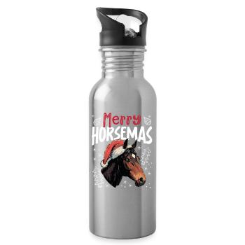 Merry Horsemas Funny Horse Christmas Motif - Water bottle with straw - silver - Right