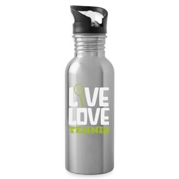 Live Love Tennis Player Design - Water bottle with straw - silver - Right