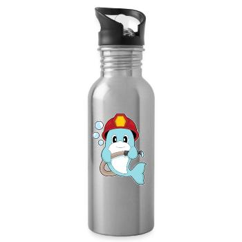 Dolphin fireman fire hose fire department - Water bottle with straw - silver - Right