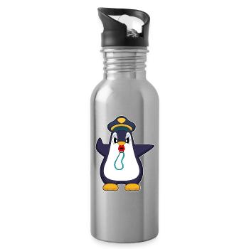 Pinguin Polizist Trillerpfeife Polizei - Trinkflasche mit integriertem Trinkhalm - Lightsilver - Rechts