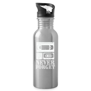 Vintage Cassette Tape Never Forget Design - Water bottle with straw - silver - Right