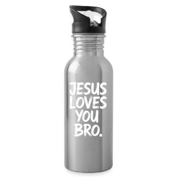 Jésus t'aime, frère, message inspirant - Gourde avec paille intégrée - argent clair - Droite