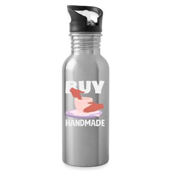 Buy Handmade Ceramic Art - Water bottle with straw - silver - Right