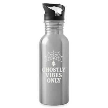 Spiritual spider web print with ghost - Water bottle with straw - silver - Right