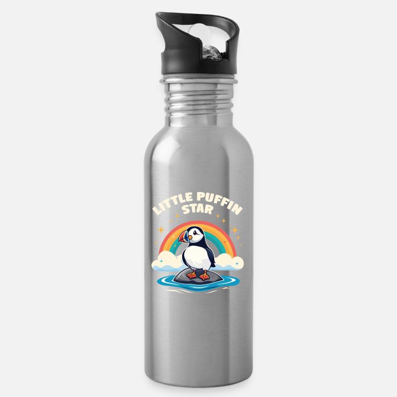 Kleiner Puffin Star – Papageitaucher Regenbogen - Trinkflasche mit integriertem Trinkhalm - Lightsilver