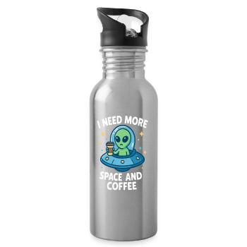 Extraterrestre avec une tasse de café et un message - Gourde avec paille intégrée - argent clair - Droite