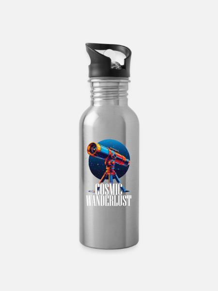 Astronom Sterngucker Stargazer - Trinkflasche mit integriertem Trinkhalm - Lightsilver