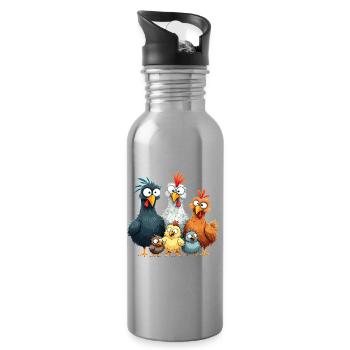 Colorful Chicken Group Comedy Design - Water bottle with straw - silver - Right
