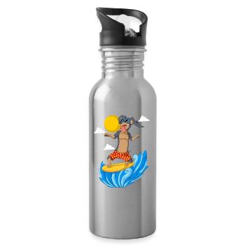 Surfing Dachshund in Summer Attire - Water bottle with straw - silver - Right