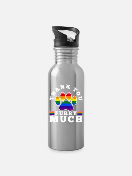 Thank you furry much - Trinkflasche mit integriertem Trinkhalm - Lightsilver