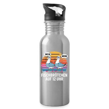  Moin Moin Möwen Maritim Fischbrötchen Auf 12 Uhr - Trinkflasche mit integriertem Trinkhalm - Lightsilver - Rechts