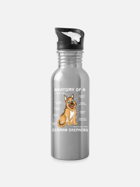 German Shepherd Anatomy - Drikkeflaske med integreret sugerør - lys sølv