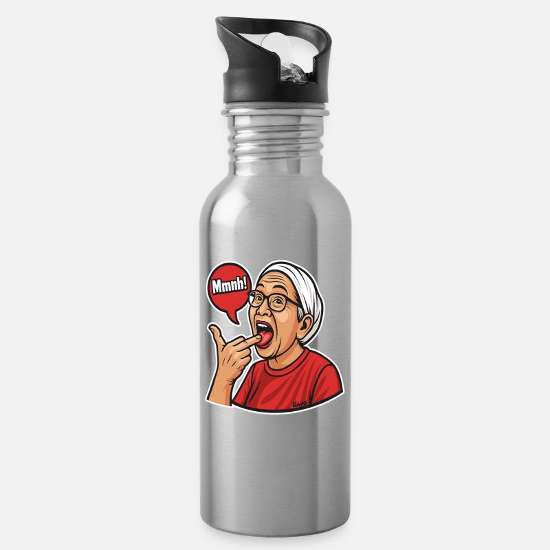 Asiatische Mutter mit Sprechblasen-Design - Trinkflasche mit integriertem Trinkhalm - Lightsilver