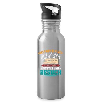 Camper Camping Wohnwagen Spruch - Trinkflasche mit integriertem Trinkhalm - Lightsilver - Rechts