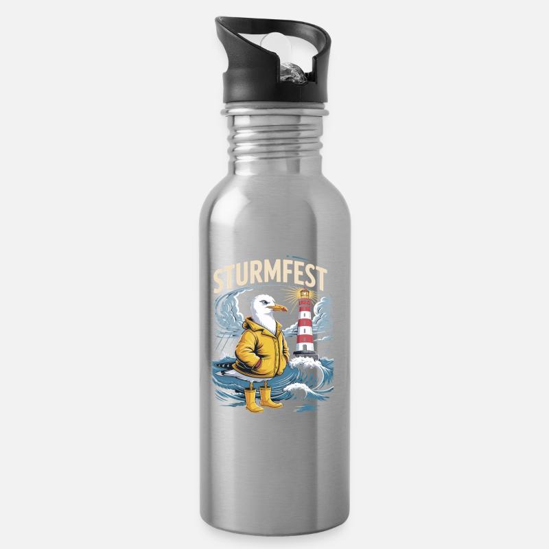  Sturmfest Möwe Am Leuchtturm Maritim Nordsee - Trinkflasche mit integriertem Trinkhalm - Lightsilver