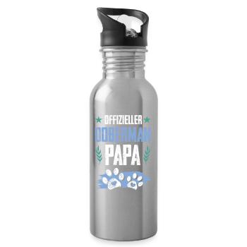 Doberman chiens papa - Gourde avec paille intégrée - argent clair - Droite