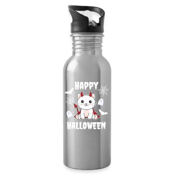 Cat Happy Halloween Devil Costume - Water bottle with straw - silver - Right