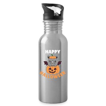 Rhino Happy Halloween Pumpkin Bat Costume - Water bottle with straw - silver - Right