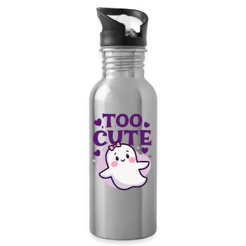 Too Cute Ghost - Cute Ghost Saying - Water bottle with straw - silver - Right