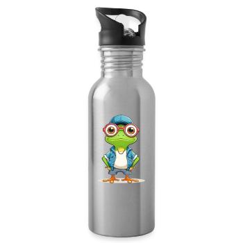 Lässiger Frosch im Sommeroutfit - Trinkflasche mit integriertem Trinkhalm - Lightsilver - Rechts