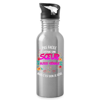 Schwester Genie Humor Blumen und Herz - Trinkflasche mit integriertem Trinkhalm - Lightsilver - Rechts