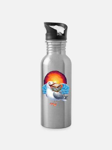 maritim Möwe Möwen Sandwich - Trinkflasche mit integriertem Trinkhalm - Lightsilver