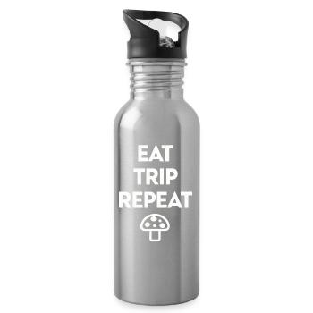 Eat Trip Repeat - Funny Mushroom Saying - Water bottle with straw - silver - Right