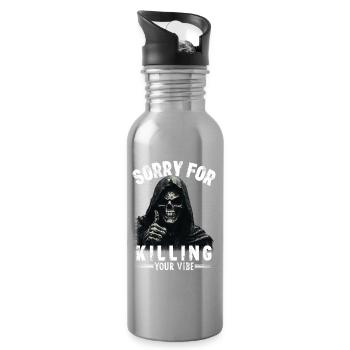 Sensenmann Spruch sorry for killing your vibe Tod - Trinkflasche mit integriertem Trinkhalm - Lightsilver - Rechts