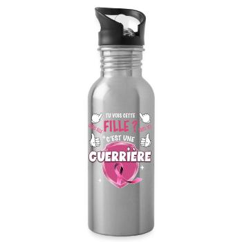 Pinke Brustkrebs-Band-Kriegerin im Oktober - Trinkflasche mit integriertem Trinkhalm - Lightsilver - Rechts