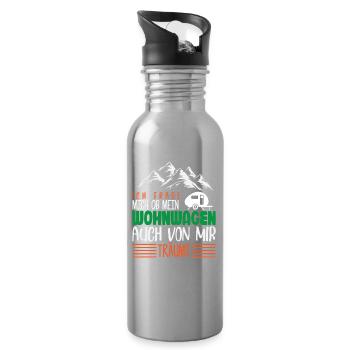 Camper Camping Wohnwagen Spruch - Trinkflasche mit integriertem Trinkhalm - Lightsilver - Rechts