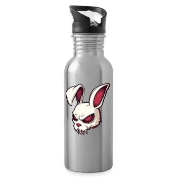 Böser Hase Schädel Illustration - Trinkflasche mit integriertem Trinkhalm - Lightsilver - Rechts