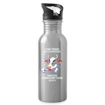 Cow Mode: Grass 100% | Cow & Stoner Humor - Water bottle with straw - silver - Right