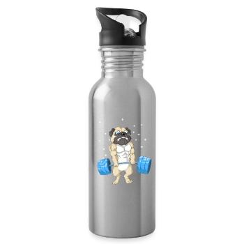 Mops Gewichtheben Fitnessstudio - Trinkflasche mit integriertem Trinkhalm - Lightsilver - Rechts