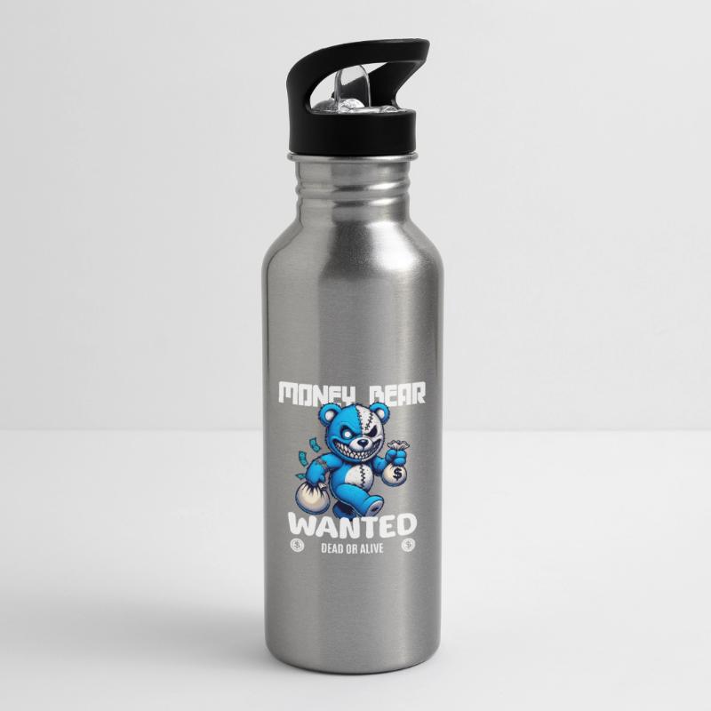 Gesucht wird böser Bär tot oder lebendig Trinkflasche mit integriertem Trinkhalm
